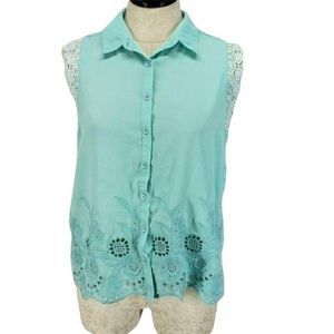 Ceres blue lace‎ cutout medium sleeveless blouse